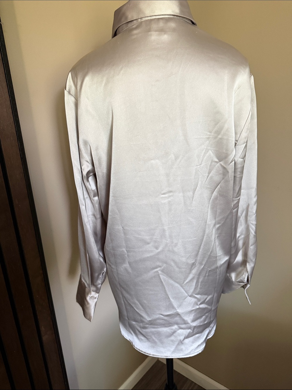 Rachel Zoe Silver Satin Button-Up Shirt - Picture 5 of 6